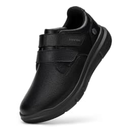 FitVille Men's Leather Shoes Diabetic Shoes Extra Wide Slip On Shoes for Orthopedic Toes Swollen Feet Non-Slip Lightweight