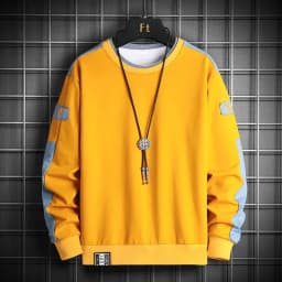 New Fashion Mens Patchwork Sweatshirt Autumn Streetwear Hip Hop Hoodies Jogger Male Yellow All-match Pullover Loose Long Sleeve