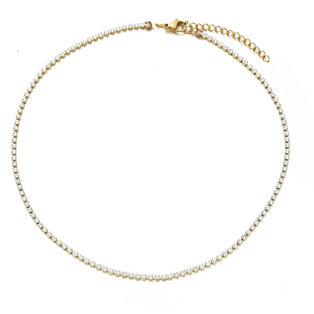 Dainty Tennis Chain Choker Necklace Female Gold Silver Color Stainless Steel Cubic Zirconia Neck Chains for Women Jewelry Gift