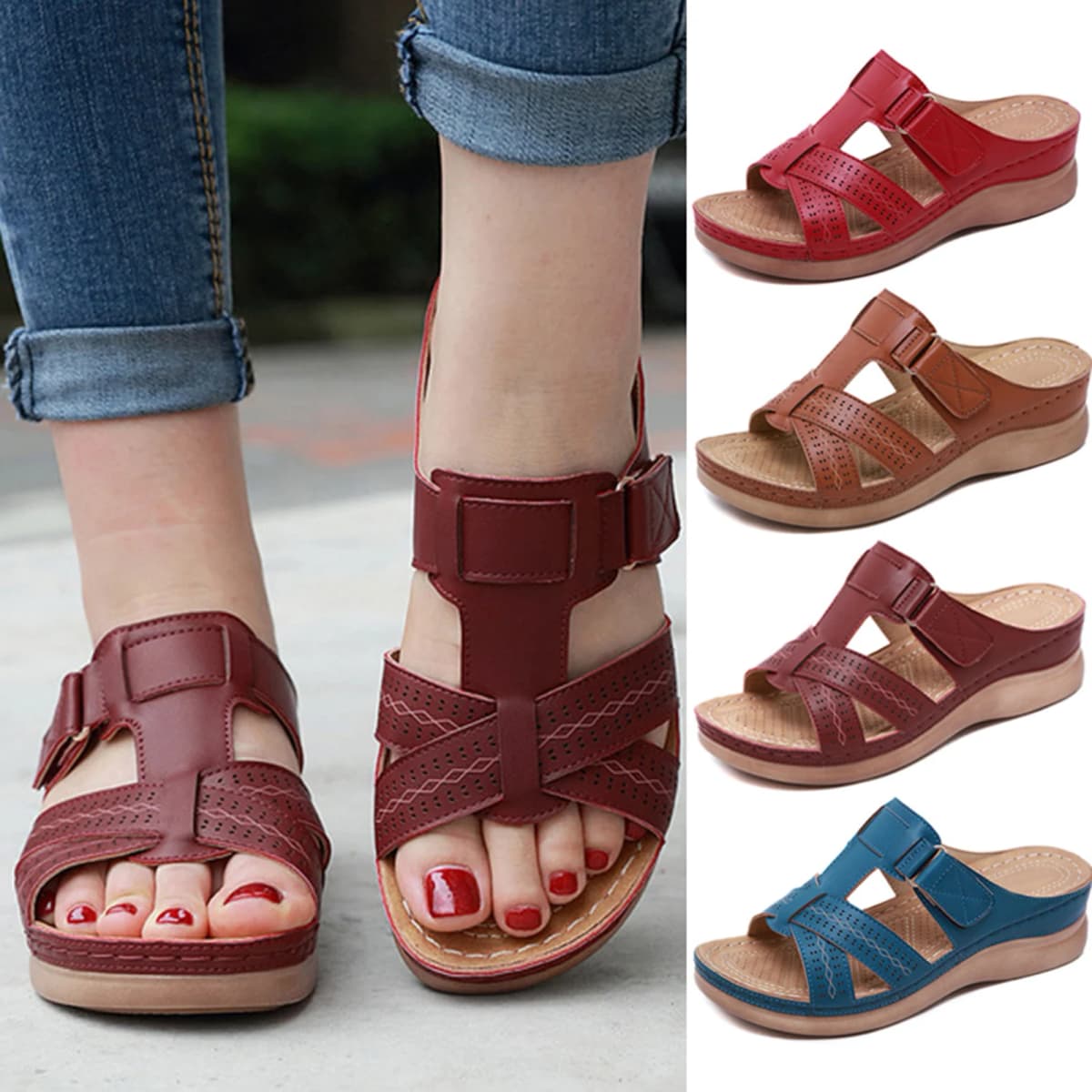 Women's Orthopedic Open Toe Sandals Anti-slip Breathable Solid Color Flats Clip Toe Sandals Suitable for Indoor Outdoor