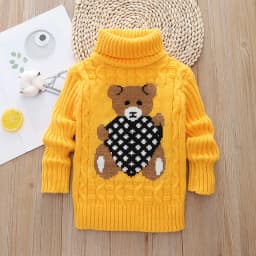 New Winter Keep Warm Girls Sweater Cartoon Bear Pattern High Neck Design Full Sleeve Knitted Shirt Children Birthday Present