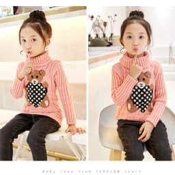 New Winter Keep Warm Girls Sweater Cartoon Bear Pattern High Neck Design Full Sleeve Knitted Shirt Children Birthday Present