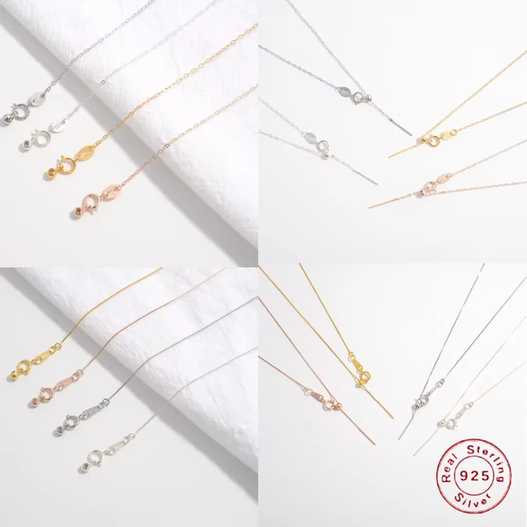 ZHUKOU,Real Pure S925 Sterling Silver Simple O shape Collarbone Necklace for DIY Pendant Adjustable length women's Necklace SL1
