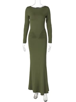 Hugcitar Autumn Solid Long Sleeve Draped Sexy Bodycon Maxi Prom Dress Women Fashion Y2K Outfits Evening Party Festival Club