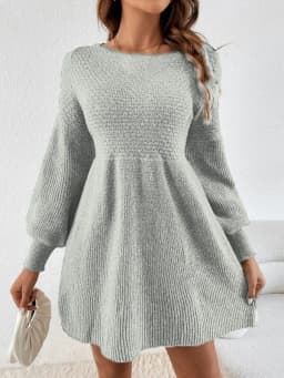 Autumn and winter new type of knitted dress women waist show thin fragrance style of A woman long sleeve A-line sweater dress la