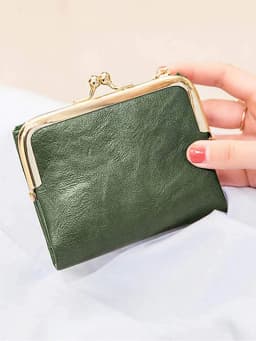 New Clip Women's Zero Wallet RetroMulti Functional Double Fold Leather Wallet with MultiCard Slot Card Bag, Zipper and Kiss Lock