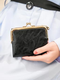 New Clip Women's Zero Wallet RetroMulti Functional Double Fold Leather Wallet with MultiCard Slot Card Bag, Zipper and Kiss Lock