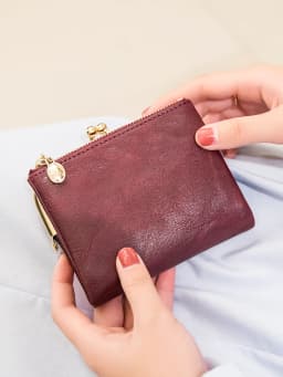 New Clip Women's Zero Wallet RetroMulti Functional Double Fold Leather Wallet with MultiCard Slot Card Bag, Zipper and Kiss Lock