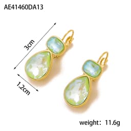 Stainless Steel Light Luxury Gold-Plated Teardrop Candy Color Stone Dangle Earrings Women Statement Delicate Bling Jewelry