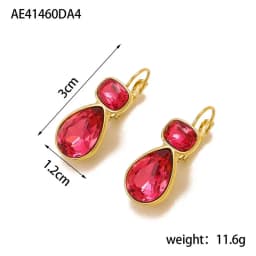 Stainless Steel Light Luxury Gold-Plated Teardrop Candy Color Stone Dangle Earrings Women Statement Delicate Bling Jewelry