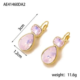 Stainless Steel Light Luxury Gold-Plated Teardrop Candy Color Stone Dangle Earrings Women Statement Delicate Bling Jewelry