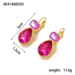 Stainless Steel Light Luxury Gold-Plated Teardrop Candy Color Stone Dangle Earrings Women Statement Delicate Bling Jewelry