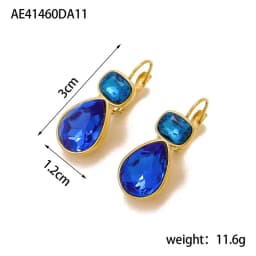 Stainless Steel Light Luxury Gold-Plated Teardrop Candy Color Stone Dangle Earrings Women Statement Delicate Bling Jewelry