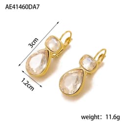 Stainless Steel Light Luxury Gold-Plated Teardrop Candy Color Stone Dangle Earrings Women Statement Delicate Bling Jewelry