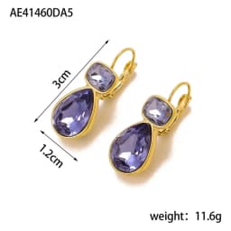 Stainless Steel Light Luxury Gold-Plated Teardrop Candy Color Stone Dangle Earrings Women Statement Delicate Bling Jewelry
