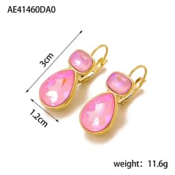 Stainless Steel Light Luxury Gold-Plated Teardrop Candy Color Stone Dangle Earrings Women Statement Delicate Bling Jewelry