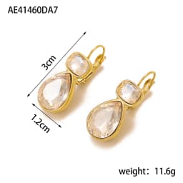 Stainless Steel Light Luxury Gold-Plated Teardrop Candy Color Stone Dangle Earrings Women Statement Delicate Bling Jewelry