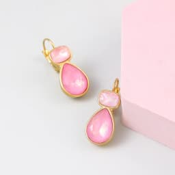 Stainless Steel Light Luxury Gold-Plated Teardrop Candy Color Stone Dangle Earrings Women Statement Delicate Bling Jewelry