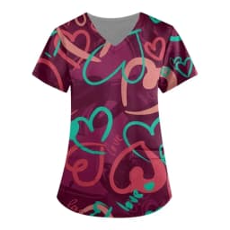 Uniforms Women Medical Elegant Heart Print Obstetrics Medico Top Fashion V-Neck Short Sleeve with Pocket Clinical Uniforms Woman