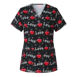 Uniforms Women Medical Elegant Heart Print Obstetrics Medico Top Fashion V-Neck Short Sleeve with Pocket Clinical Uniforms Woman