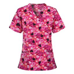 Uniforms Women Medical Elegant Heart Print Obstetrics Medico Top Fashion V-Neck Short Sleeve with Pocket Clinical Uniforms Woman