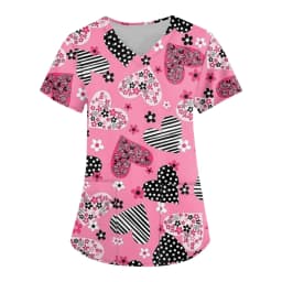 Uniforms Women Medical Elegant Heart Print Obstetrics Medico Top Fashion V-Neck Short Sleeve with Pocket Clinical Uniforms Woman