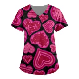 Uniforms Women Medical Elegant Heart Print Obstetrics Medico Top Fashion V-Neck Short Sleeve with Pocket Clinical Uniforms Woman