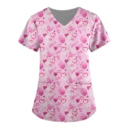 Uniforms Women Medical Elegant Heart Print Obstetrics Medico Top Fashion V-Neck Short Sleeve with Pocket Clinical Uniforms Woman