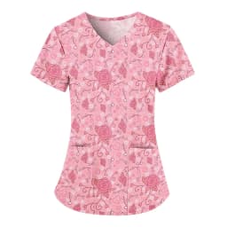 Uniforms Women Medical Elegant Heart Print Obstetrics Medico Top Fashion V-Neck Short Sleeve with Pocket Clinical Uniforms Woman