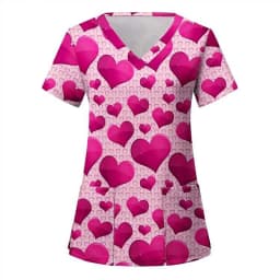 Uniforms Women Medical Elegant Heart Print Obstetrics Medico Top Fashion V-Neck Short Sleeve with Pocket Clinical Uniforms Woman