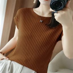 2024 New One Word Neck Ice Silk Knitted Short Sleeve Women's Summer Thin Wear Versatile T-shirt Top Loose Half Sleeve