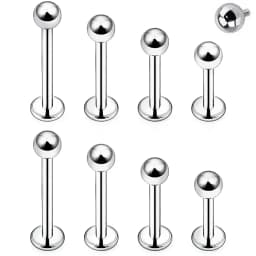 2PCS 16G 12mm Surgical Steel Internally Threaded Monroe Lip Labret 6-12mm Bar 3mm Ball Ear Tragus Stud Piercing