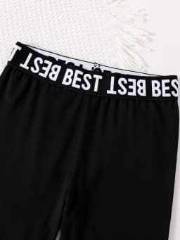Children's clothing girls' fashion set with English printed round neck long sleeves and black slim fit pants 2-piece set