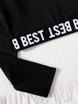 Children's clothing girls' fashion set with English printed round neck long sleeves and black slim fit pants 2-piece set
