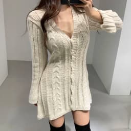Sweater Dress for Women Long Sleeve Cable Knit Button Down Fitted Mini Dress Teen-girl Fall Winter Retro 90s Outfit