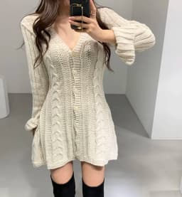 Sweater Dress for Women Long Sleeve Cable Knit Button Down Fitted Mini Dress Teen-girl Fall Winter Retro 90s Outfit
