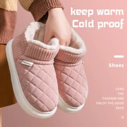 Winter Warm Snow Boots Unisex Thick Platform 4.0CM Quilted Plush Lined Non-Slip Indoor Outdoor Casual Cotton Shoes