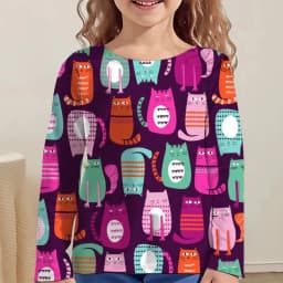 Girl Clothes Girl T-Shirt Kawail Animals Cats Print Long Sleeve Kids Autumn Clothes Fashion Casual Boy Girl Cute Round Neck Tops