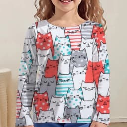 Girl Clothes Girl T-Shirt Kawail Animals Cats Print Long Sleeve Kids Autumn Clothes Fashion Casual Boy Girl Cute Round Neck Tops