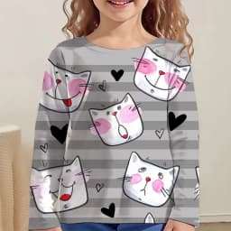 Girl Clothes Girl T-Shirt Kawail Animals Cats Print Long Sleeve Kids Autumn Clothes Fashion Casual Boy Girl Cute Round Neck Tops