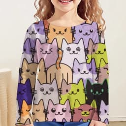 Girl Clothes Girl T-Shirt Kawail Animals Cats Print Long Sleeve Kids Autumn Clothes Fashion Casual Boy Girl Cute Round Neck Tops