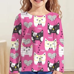 Girl Clothes Girl T-Shirt Kawail Animals Cats Print Long Sleeve Kids Autumn Clothes Fashion Casual Boy Girl Cute Round Neck Tops
