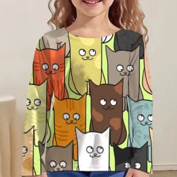 Girl Clothes Girl T-Shirt Kawail Animals Cats Print Long Sleeve Kids Autumn Clothes Fashion Casual Boy Girl Cute Round Neck Tops