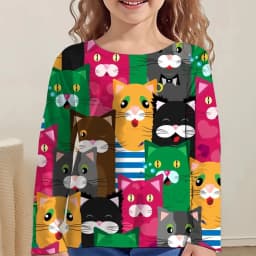 Girl Clothes Girl T-Shirt Kawail Animals Cats Print Long Sleeve Kids Autumn Clothes Fashion Casual Boy Girl Cute Round Neck Tops