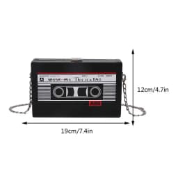 Women Cute Sling Bag Radio Shape Mini Chain Purse PU Leather Tape Recorder Print Ladies Daily Commute Bag