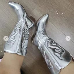Gold Mid-calf Boots Woman Side Zipper Silver Pointed Western Cowboy Boots Retro Fashion Black Boots Plus Size 36-43 Women Boots
