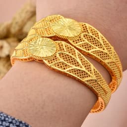 2pcs 24K Gold Color Bangles Arabic Ethiopian Nigerian Banquet Wedding Bracelets Party Choker Copper Jewelry Gifts