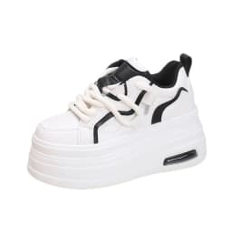 Fashion Platform Sneakers Women Spring Autumn Comfort Round Toe Lace-up 8CM Thick Bottom Black White Casual Sport Shoes