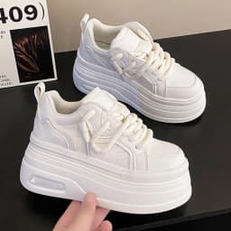 Fashion Platform Sneakers Women Spring Autumn Comfort Round Toe Lace-up 8CM Thick Bottom Black White Casual Sport Shoes
