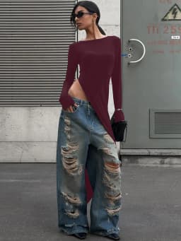 Dulzura Long Sleeves Side High Slit Maxi Dress Solid Sexy Long Dress Women’S Party Club Streetwear Autumn Winter Outfit